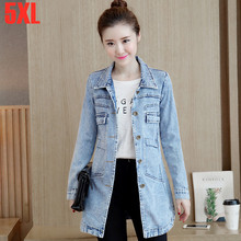 5XL Spring Autumn Women Plus Size Slim long Jean Jacket Female Fashionable Windproof Casual High Street Style Denim Jackets Coat 2024 - buy cheap