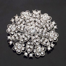 Rhodium Plated Clear Crystal Big Flower Wedding Bridal Bouquet Brooch Women Corsage 2024 - buy cheap