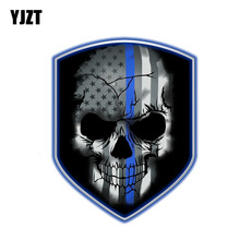 YJZT 10.2CM*13CM Personality Reflective Decal Blue Line Skull Shield Decal Skull Car Sticker PVC 6-0403 2024 - buy cheap