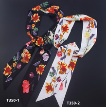 2018 leaf flower small silk scarf female tied bag handle ribbon hair band Head Scarf Handle Bag Ribbon Long Scarves for women 2024 - buy cheap