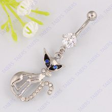 Fashion jewelry Belly button ring Zircon cat Body piercing Navel ring belly bar Retail 14G 316L surgical steel bar Nickel-free 2024 - buy cheap