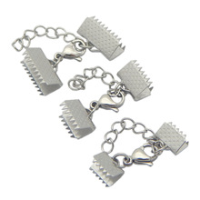 Stainless Steel Crimp End Caps Lobster Clasps Extended Extension Chains Flat Leather Cord End Caps Findings DIY Jewelry Making 2024 - buy cheap