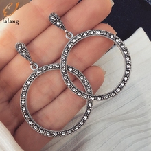 5*3.4cm Circle Dangle Earring Women Fashion Korean Simple Rhinestone Dangle Earrings Women Round Earrings Ring Earring Jewelry 2024 - buy cheap