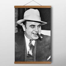 Твёрдые деревянные свитки картины знаменитый мафиозный босс Al Capone портрет классический постер холст печать настенная живопись для декора гостиной 2024 - купить недорого