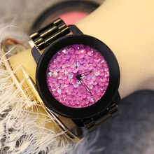 Moda guou marca de luxo qualidade superior quartzo relógio feminino completo preto aço vestido da senhora strass relógio pulso feminino 2024 - compre barato