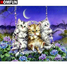 HOMFUN-pintura de diamante redondo/cuadrado completa, cuadro artesanal 5D, bordado de "gato", punto de cruz, decoración del hogar 5D A01704 2024 - compra barato