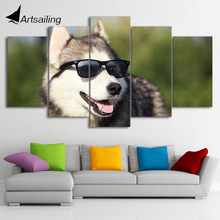 HD Printed 5 Piece Canvas Art Cool Husky Pet Painting Dog Wear Glasses Wall Pictures for Living Room Free Shipping CU-1667C 2024 - buy cheap