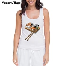 Moda desenhos animados comida sushi design feminino tanque topos engraçado impresso menina estampas adorável senhoras o-pescoço magro colete 2024 - compre barato