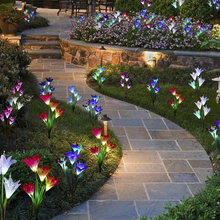 Luces solares para decoración de jardín, lámpara LED Solar colorida, flores de lirio, iluminación navideña para exteriores, resistente al agua, 16 Uds. 2024 - compra barato