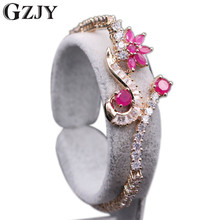 GZJY Fashion Jewelry Delicate Design Flower Red Created Zirconia Gold Color Bracelets Bangles For Women Christmas gift D09-1 2024 - buy cheap