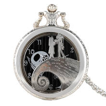 The Nightmare Before Christmas Theme Silver Women Pocket Watch Necklace Chain Men Girl Hollow Quartz Pendant Fashion Kids Gifts 2024 - buy cheap