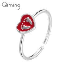 Классические модные кольца для малышей, винтажные модные ювелирные изделия, красное кольцо с сердечком, регулируемые женские кольца 2024 - купить недорого