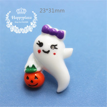 10pcs Resin Halloween Ghost Girly Boo with Pumpkin Flatback Cabochon Miniature Art Supply Decoration Charm Craft,23*31mm 2024 - buy cheap