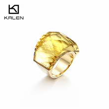 Kalen anel feminino de aço inoxidável, alto polimento, cor dourada, vidro amarelo, pedra de corte, 6mm, compatível com acessórios de festa de natal 2018 2024 - compre barato