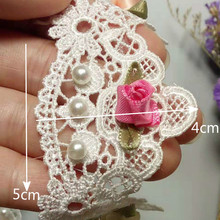 10x Pearl Beaded Embroidered Flower Lace Trim Ribbon Floral Applique DIY Patches Fabric Sewing Craft Vintage Wedding Dress 2024 - buy cheap