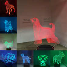 Cão 3d lâmpada led nightlight bulldog poodle jack russell terrier rottweiler cão afegão basset hound dobermann labrador retriever 2024 - compre barato