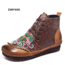 2022 Full Genuine Leather Boots Women Boots Embroidered Splice Spell Color Trendy Shoes Woman Fashion Boots Autumn Winter Boots 2024 - buy cheap