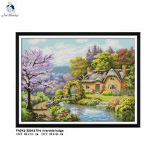 Riverside Cottage Scenery Paintings Cross Stitch Kits 11CT Printed Fabric 14CT Canvas DIY Handwork Cross-stitch Embroidery Set 2024 - buy cheap