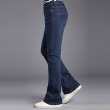 Icpans calça jeans masculina, calça jeans larga com parte inferior de sino, azul, brim flare com corte azul, calça masculina para bota, nova 2019 2024 - compre barato