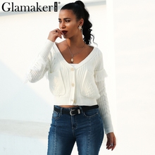 Женский белый свитер Glamaker, вязаный с кисточками и кисточками, с треугольным вырезом и длинным рукавом 2024 - купить недорого