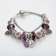 Annapaer pulseiras de berloques de coração banhadas a prata, contas de cristal roxo, para pulseiras e braceletes femininos, joia presente 5d 2024 - compre barato