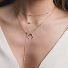 4 Pcs/Set Women Necklace Moon Round Crystal Pendant Clavicle Chain Multilayer Gold Necklace Set Lady Fashion Party Jewelry 2024 - buy cheap