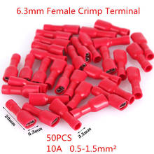 50PCS/LOT   T050   6.3mm Red Female Splice Crimp Terminal Fully Insulated Wire Cable Connector Electrical Spade 0.5-1.5MM2 10A 2024 - buy cheap