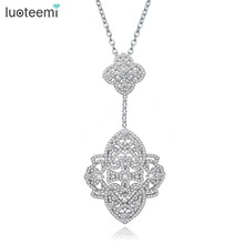 LUOTEEMI New Luxurious Fashion Necklace Micro Paved Shining Tiny CZ Crystal Double Flower Pendant Jewelry for Women Wedding 2024 - buy cheap