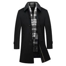 Winter Men's Wool Pea Coat Male Slim Fat Casual Business Long Coat With Scarf Men Long Jacket Overcoat Manteau Homme 4XL BF1495 2024 - buy cheap