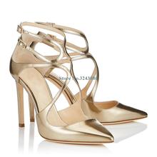 Gold Silver Faux Sheepskin Pointed Toe Thin High Heel Pumps Cross Tied Buckle Strap Stiletto Heel Pumps Elegant Banquet Shoes 2024 - buy cheap