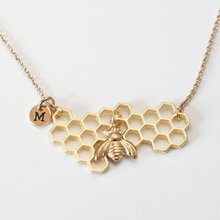 personalize initial Honeycomb Necklace with Bee Charm, honey drop and honey bee necklace, Graduation gift, mother's day gifts 2024 - buy cheap