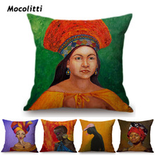 Funda de almohada colorida de estilo africano, pintura al óleo artística, retrato de mujer Noble africana, decoración exótica para el hogar, funda de almohada 2024 - compra barato