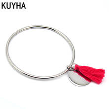 Multicolor Tassel Bangle With Round Blank Engravable Charm Laser Name Logo Word Accessories Present for Anniversary 2024 - buy cheap