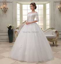 Vestido de noiva para futura esposa, vestido branco/marfim, com meia manga, pescoço, princesa 2024 - compre barato
