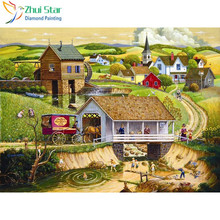 Zhui Star-pintura de diamante 5D artesanal, cuentas cuadradas completas, punto de cruz, vista de pueblo, bordado de diamantes, decoración de mosaico 2024 - compra barato