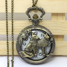 Antique Bronze Cool Hound Wolf Dog Design Hollow Quartz Pocket Watch Necklace Pendant Watches Women Men Gifts Relogio De Bolso 2024 - buy cheap