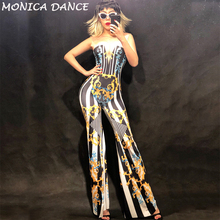 Women Sexy Stage Jumpsuit for Singer 3D Printed Totem Bell-Bottoms Nightclub Party Birthday Celebrate Stage Wear Customes 2024 - buy cheap