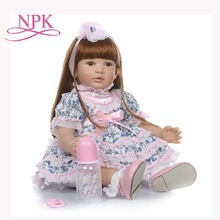 Кукла реборн NPK, Реалистичная мягкая силиконовая виниловая кукла-младенец с длинными прямыми волосами, синяя летняя игрушка, 60 см 2024 - купить недорого