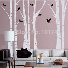 Vinyl wall stickers tree large ,oversized 140"x100" forest birch tree with Birds ,free shipping wall stickers Home decor tree 2024 - buy cheap
