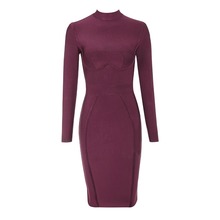 HOT New Classy High Neck Slim Bodycon Long Sleeves Wholesale Women Celebrity Party Bandage Dress 2024 - buy cheap