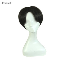 Peruca de halloween de attack on titan, peruca curta de cabelo sintético para cosplay de titã levi ackerman 2024 - compre barato