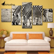 Pintura artlâmpada com 5 peças em tela áfrica animal zebra imagens arte para parede decoração de casa para sala de estar impressões hd cartaz 2024 - compre barato