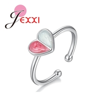 925 Sterling Silver Adjustable Openning Rings Romantic Ladies Valentine's Gift Heart Pink Opal Noble Symbol Factory Price 2024 - buy cheap