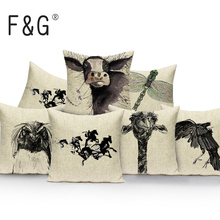 Funda de almohada decorativa para el hogar, cubierta de cojín de Animal, caballo, búho de vaca, color negro, envío directo 2024 - compra barato
