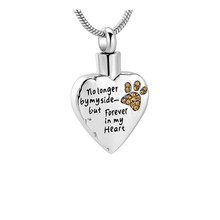 JJ015 Crystal Dog paw Stainless Steel Cremation Jewelry  For Pet No Longer By My Side , Forever in my heart Urn Necklace For Ash 2024 - buy cheap