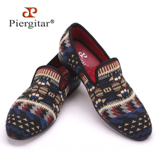 Piergitar handcrafted using Korea cotton in a traditional print men loafers fashion men mixed colors Knitted shoes men's flats 2024 - buy cheap