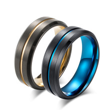 Мужское двухцветное кольцо из титана, Черное Матовое кольцо с тонкой линией синего/золотого цвета, обручальное Ювелирное Украшение 8 мм, 2018 2024 - купить недорого