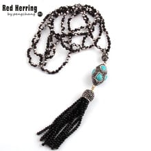 Free Shipping Fashion 4mm Mini Half Black Color Glass Knotted Handmake Paved Ball Crystal Tassel Necklaces 2024 - buy cheap