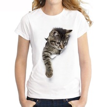 100% Algodão 3D Rocha Impresso Gato Mulheres Camiseta Casual Verão Fresco Mulheres Camiseta de Manga Curta Moda Camiseta 2024 - compre barato