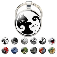 LLavero de gato Yin Yang para hombres y mujeres, colgante de la vida de vidrio, joyería de Tai Chi, cabujón de cristal de moda, llavero de Metal 2024 - compra barato